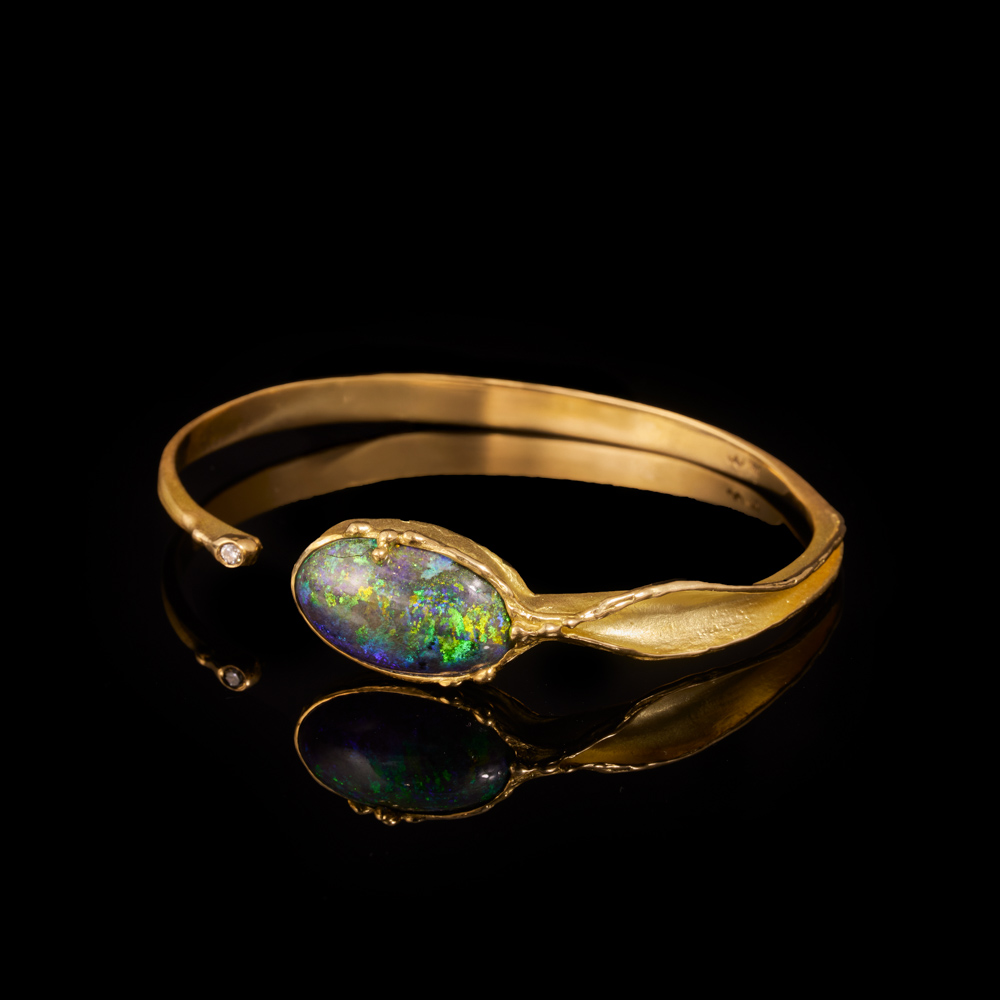 Andamooka Opal Armreif / 750er Gelbgold - 3450 €