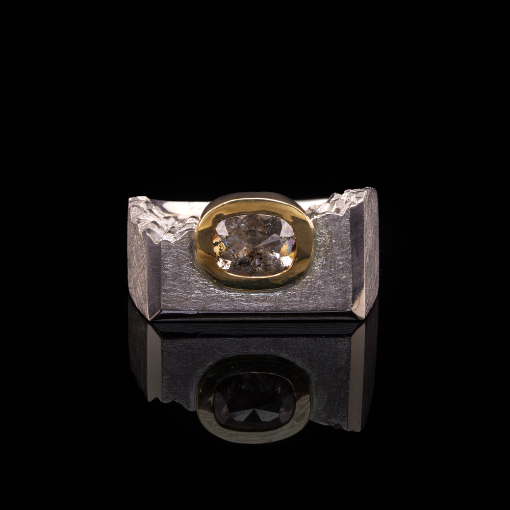 Salt and Pepper Diamant Ring / 750 Weißgold & Gelbgold - 7700 €
